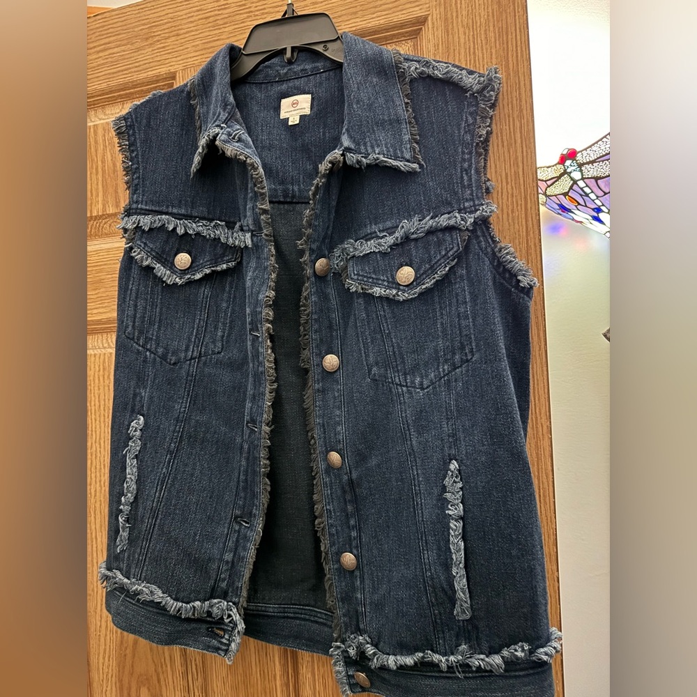 Ag Adriano Goldschmied Dark Blue Frayed Denim Vest